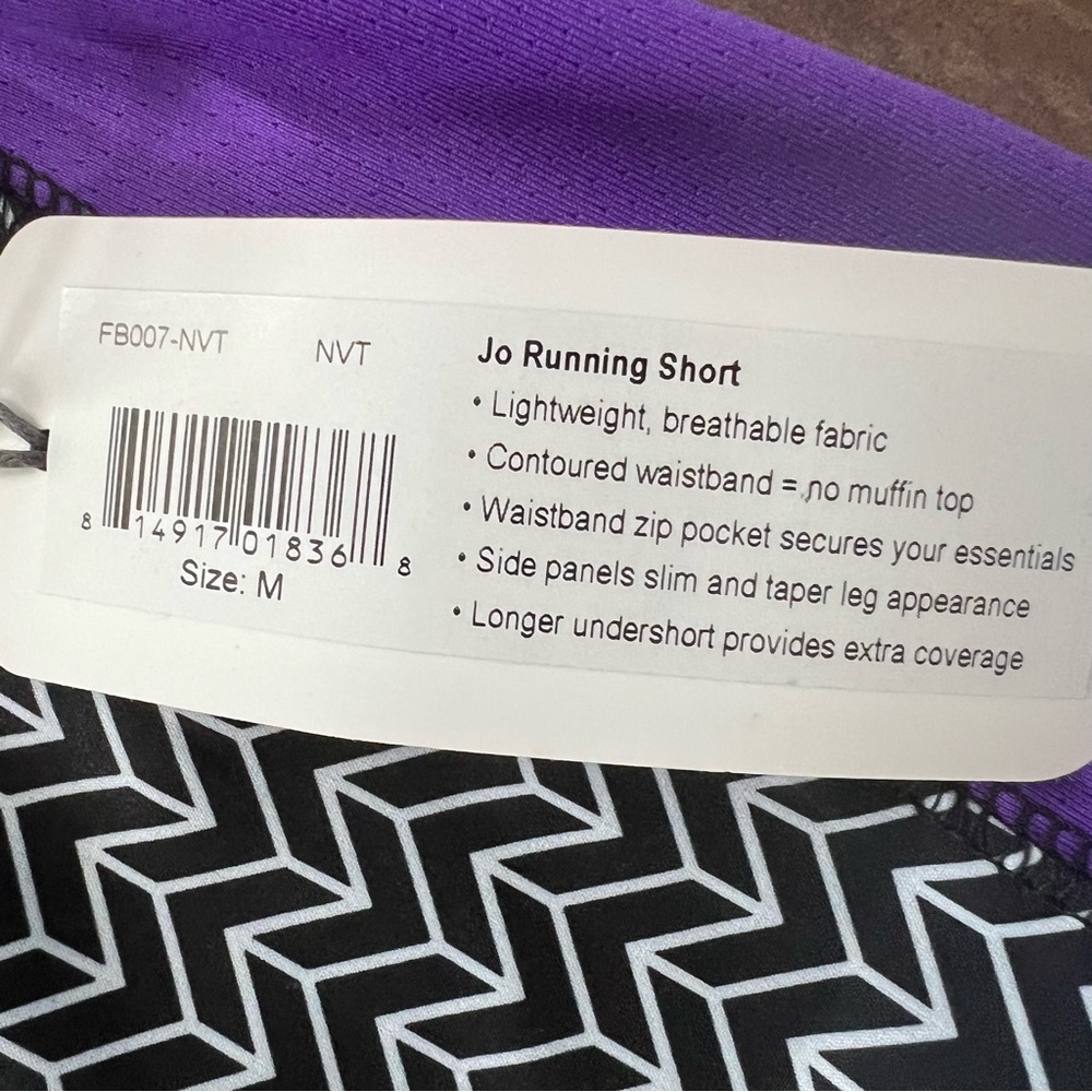 Jofit Running Shorts Black & Purple NWT size Medium Lined - Picture 2 of 8
